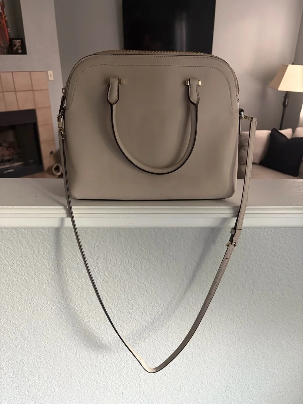 kate spade Cream Saffiano Leather Dome Satchel with Removable Strap